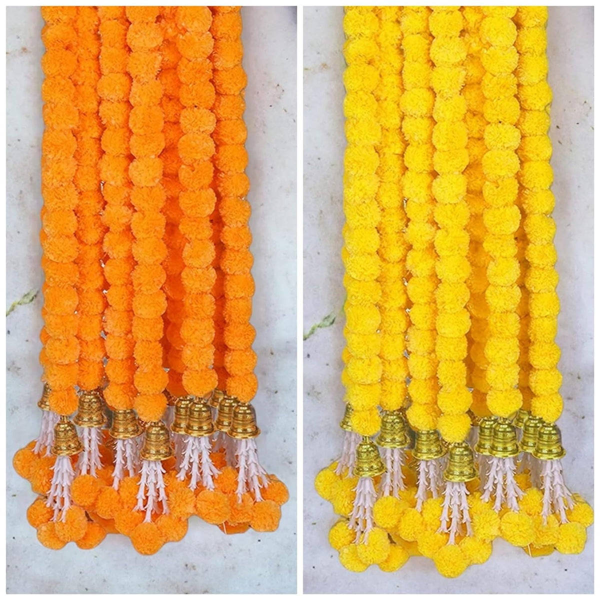 Marigold & Rajnigandha Garland with Bells, 5 Ft (Set of 10)