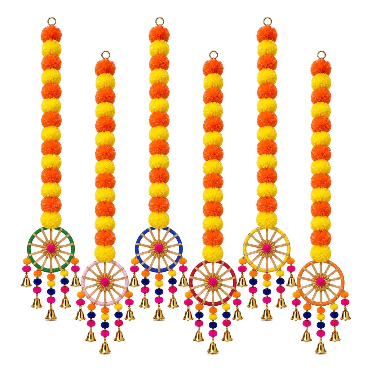 Marigold Ring Bell Latkan Toran, 38 Inch (Pack of 6)