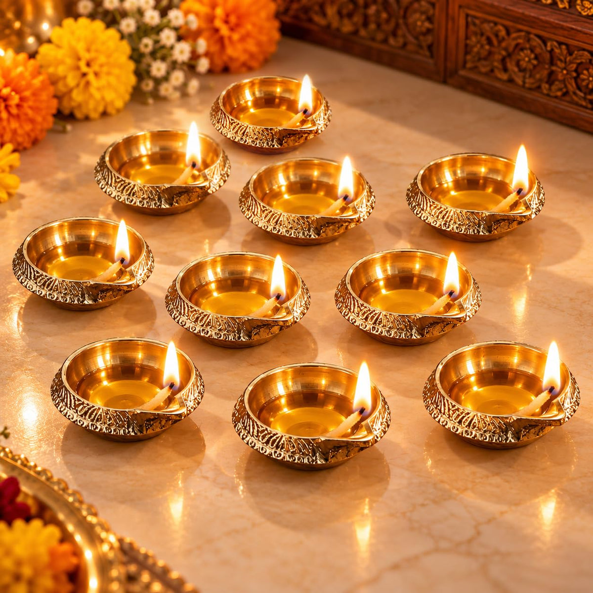 Mini Antique Brass Diya, 1 Inch (Set of 10)