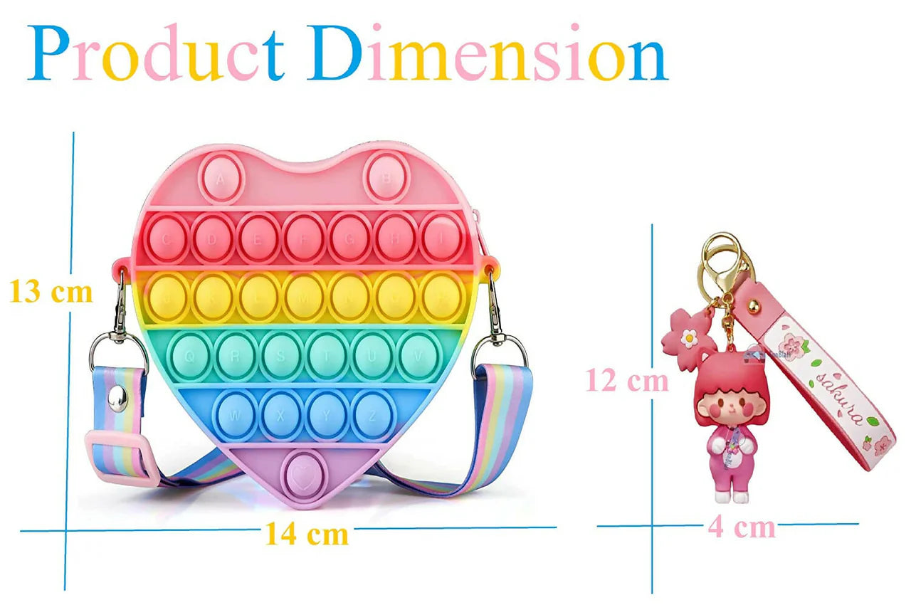 Sardar Ji Ki Dukan Pop It Sling Bag ? Heart Shape Pop It Cross Body Bag For Kids, Birthday Gift For Girls Pouch For Girls (Set 1, Multicolor) Mytrendzcart