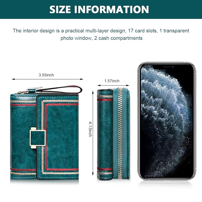 PALAY® Women Wallet Bi - fold Leather Wallet for Women Turquoise Vintage Women Wallet Card Bag Large Capacity Safe Wallet with RFID Blocking Wallet - Mytrendzcart