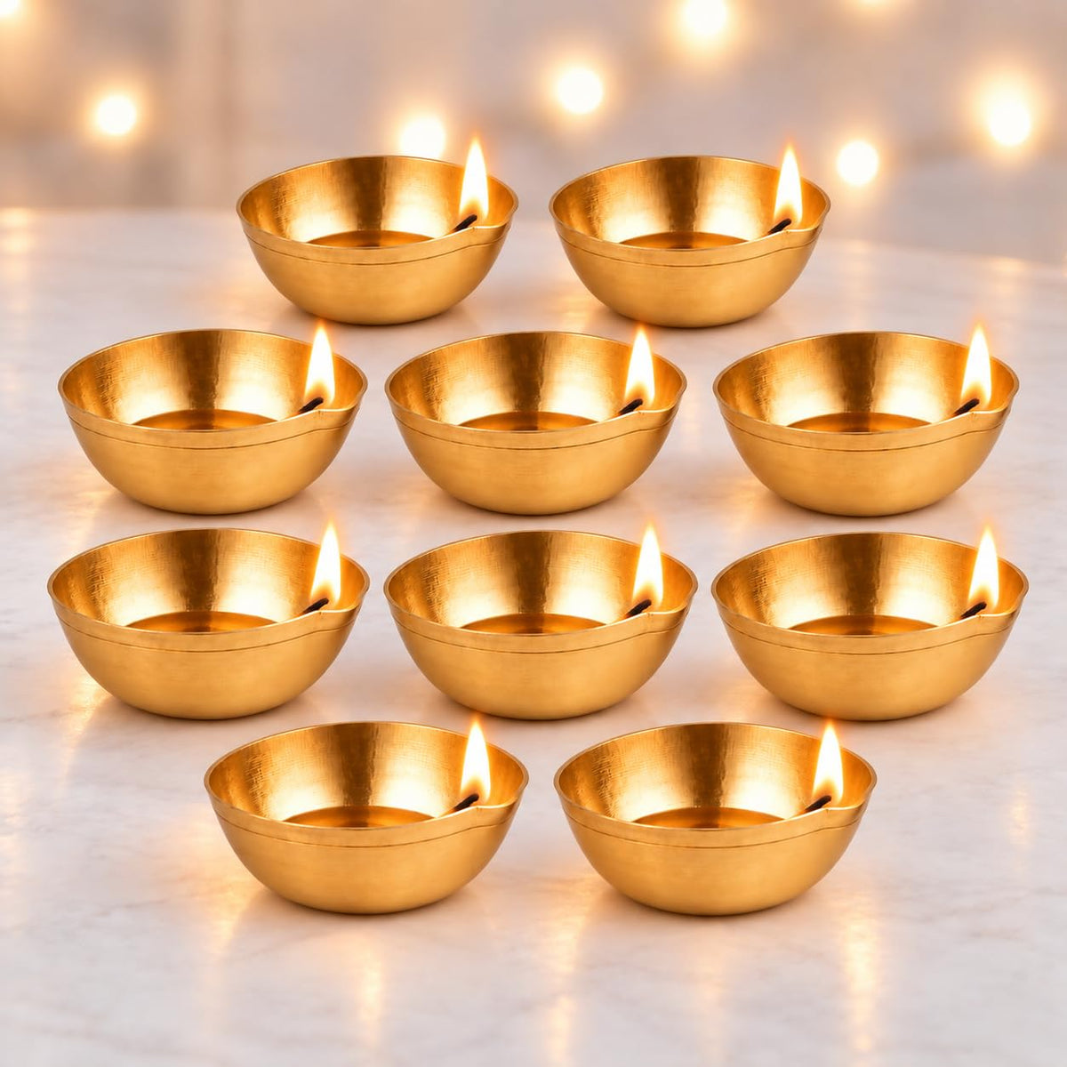 Patterned Brass Diya, 2.5 Inch (Set of 10)