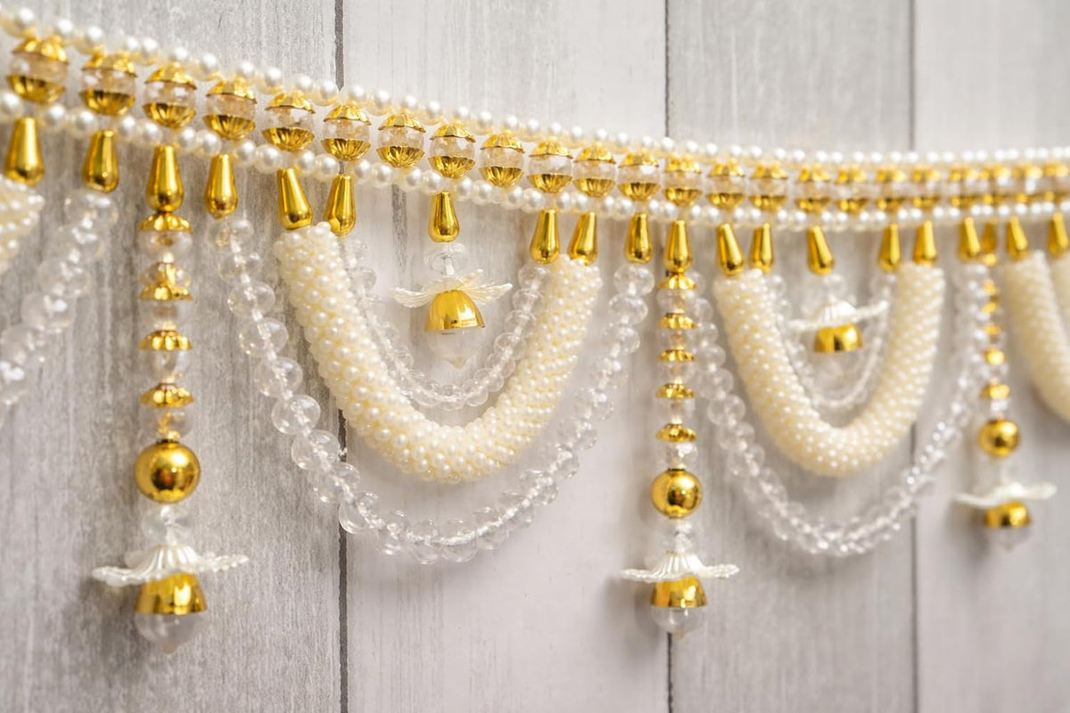 Pearl Beaded Door Toran with Bells, 3 Ft