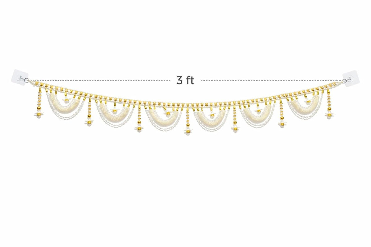 Pearl Beaded Door Toran with Bells, 3 Ft