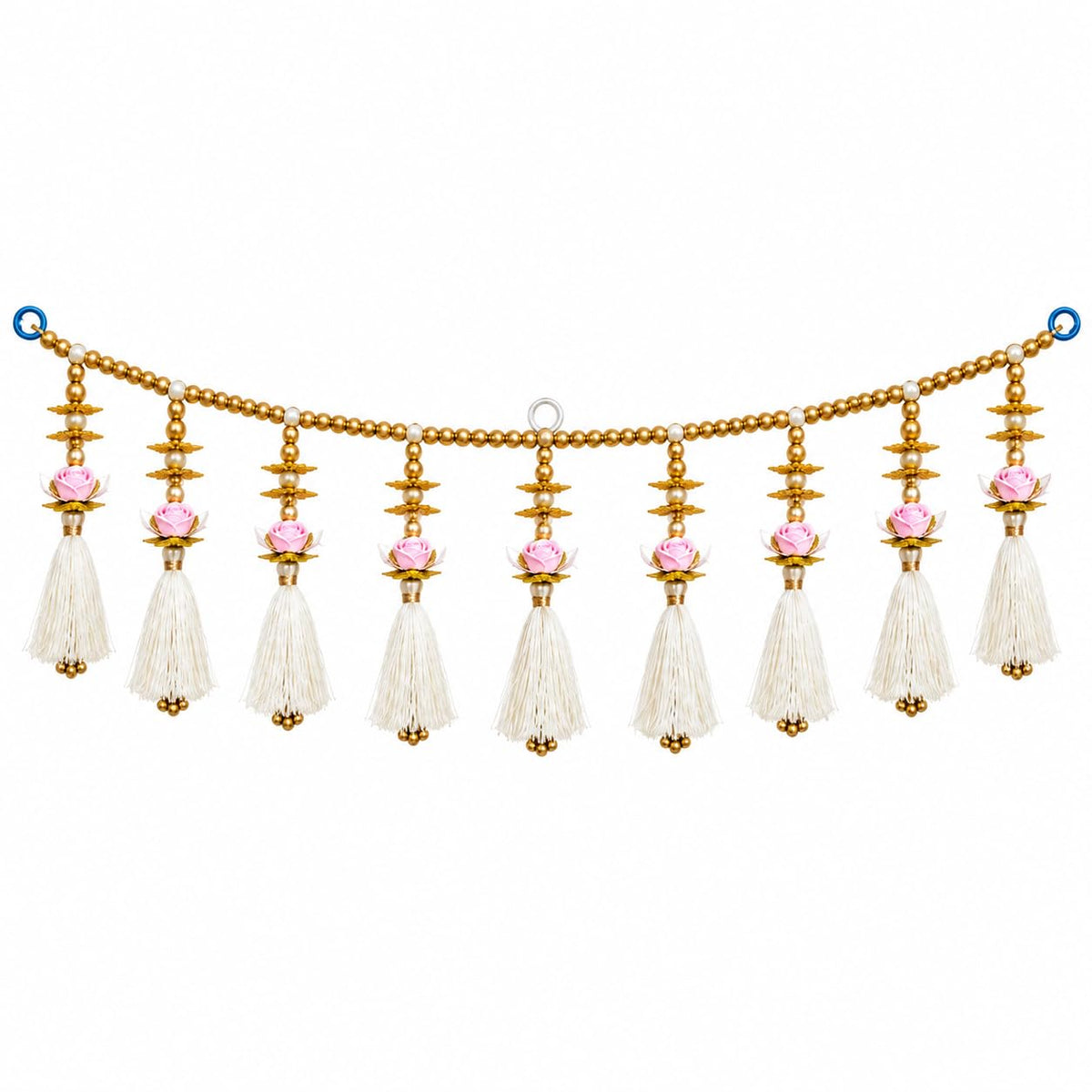 Pearl Beaded Toran with Pink Floral Tassels