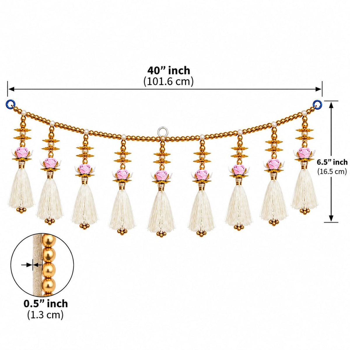 Pearl Beaded Toran with Pink Floral Tassels