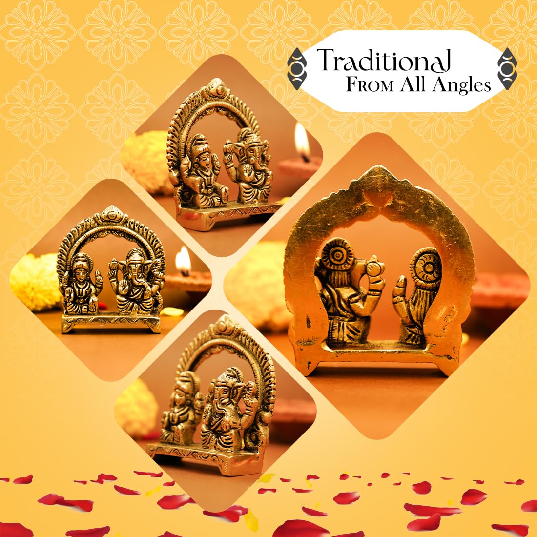 Pure Brass Laxmi Ganesh Idol on Singhasan - 8 cm