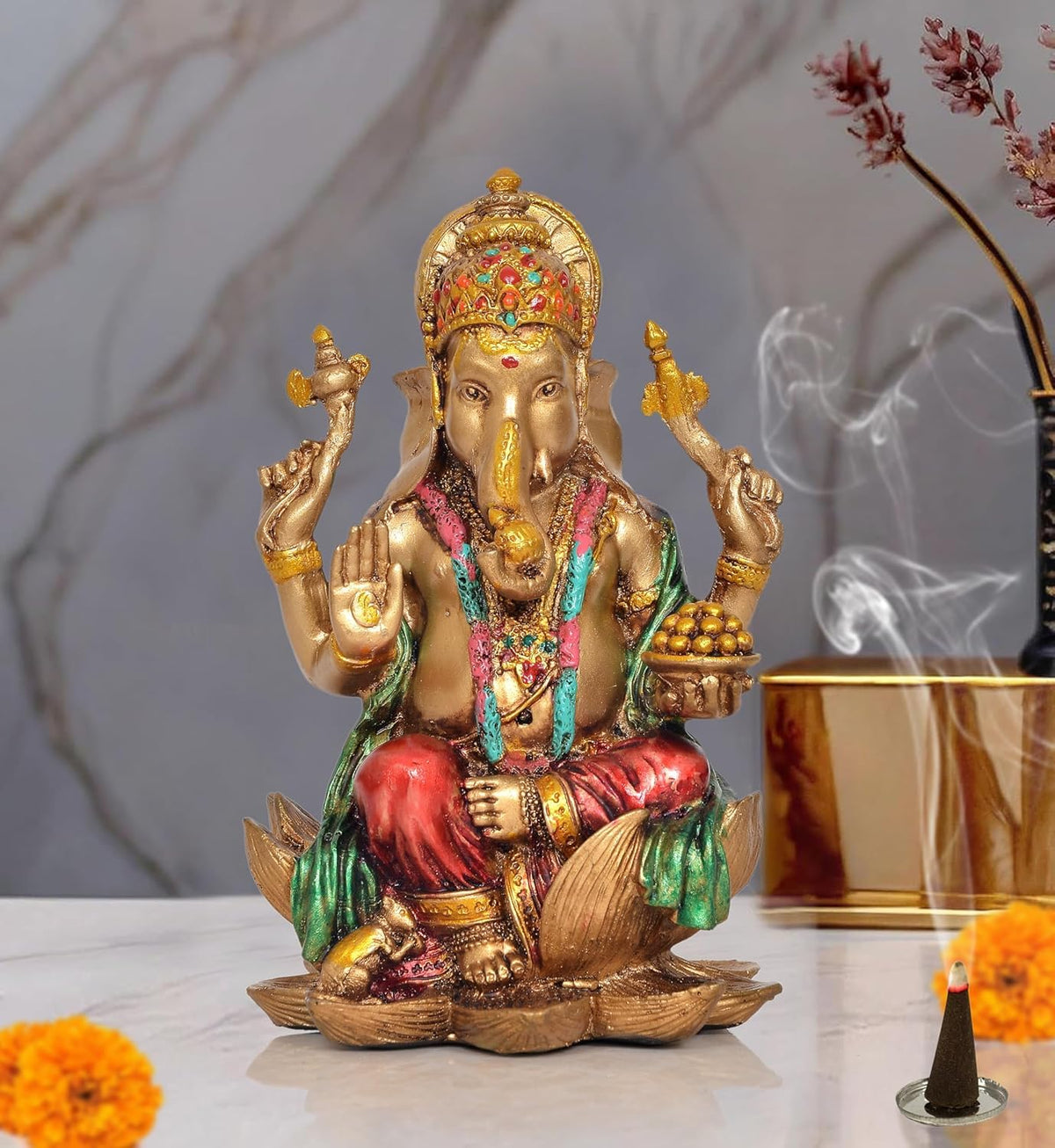 Handcrafted Resin Lakshmi & Ganesha Idol - 7 Inch