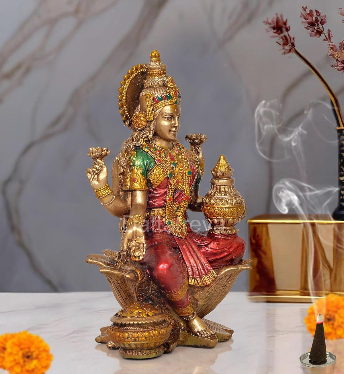 Handcrafted Resin Lakshmi & Ganesha Idol - 7 Inch