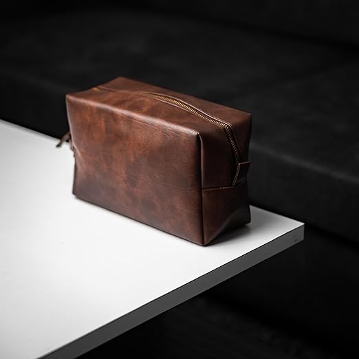 RUBAB MEN Premium Vegan Leather Toiletry Bag For Men | Shaving Kit Bag & Grooming Travel Pouch For Men | Waterproof Lining Tan Shade Pack - It Smart Edition, 8.9 Cm - Mytrendzcart