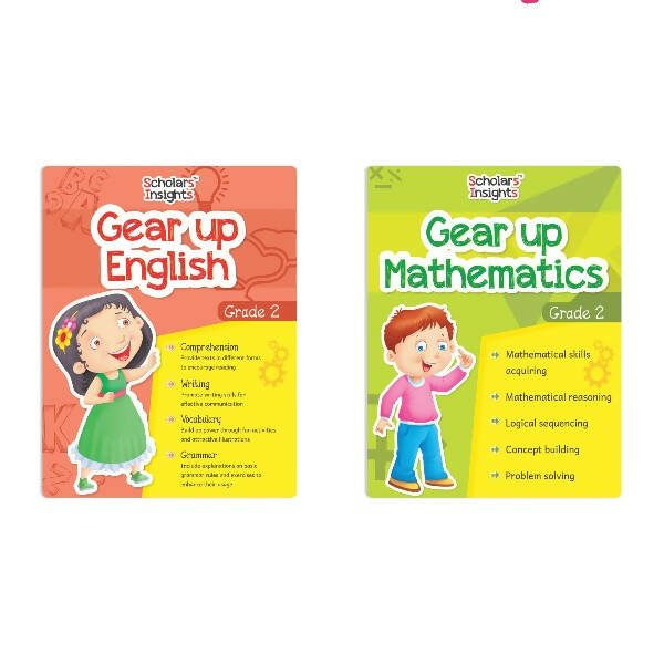 Scholars Insights Gear Up English & Maths Grade 2 Books Set of 2|Grammar Skills, Logical Reasoning, Problem Solving Book for Kids| Ages 7 - 8 Years - Mytrendzcart