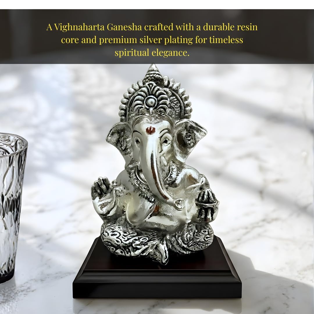 Silver Plated Ganesha Idol - Anti-Tarnish Murti
