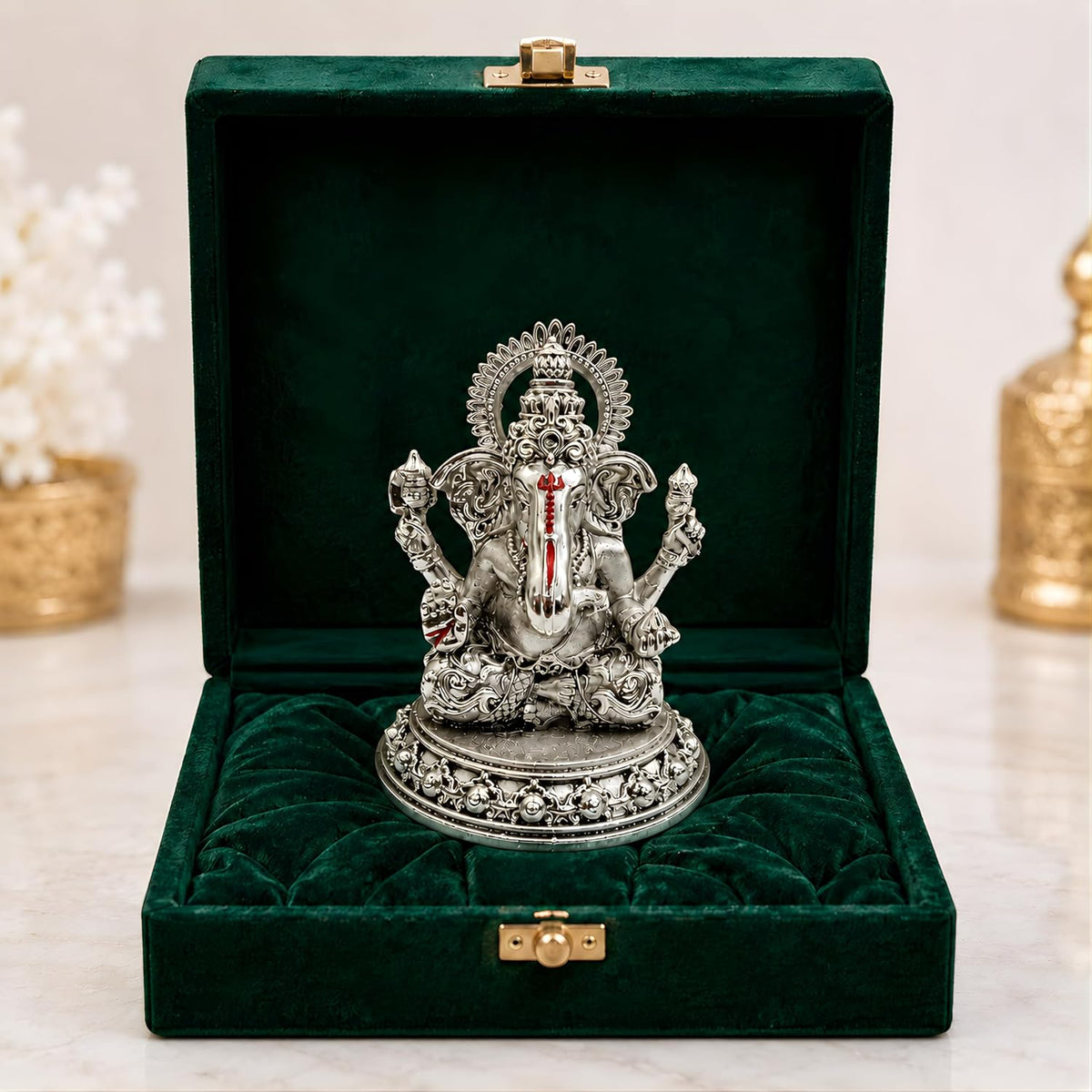 Silver Plated Ganesha Idol - Anti-Tarnish Murti
