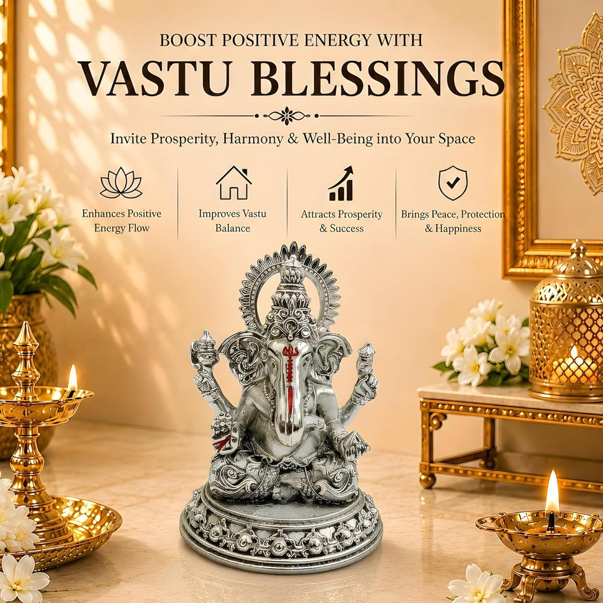 Silver Plated Ganesha Idol - Anti-Tarnish Murti
