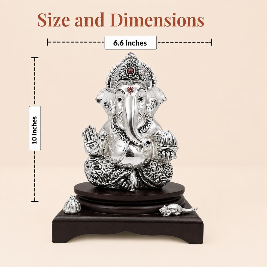 Silver Plated Ganesha Idol - Anti-Tarnish Murti