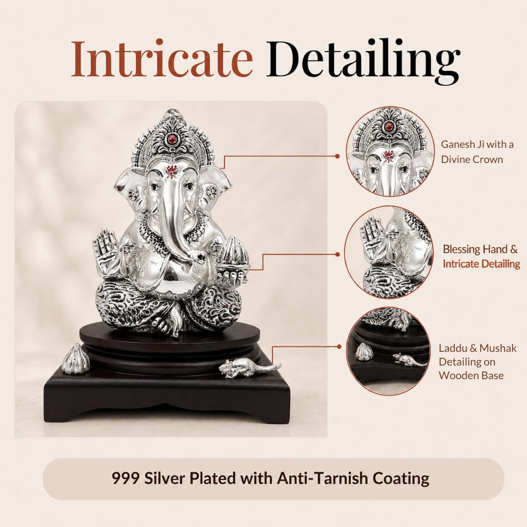 Silver Plated Ganesha Idol - Anti-Tarnish Murti