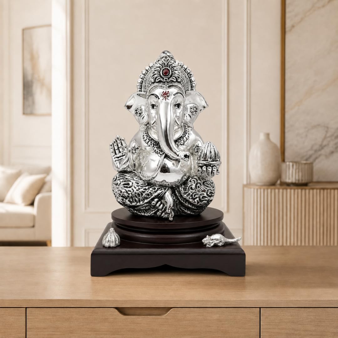 Silver Plated Ganesha Idol - Anti-Tarnish Murti
