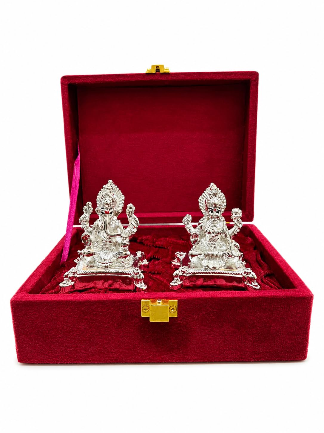 999 Silver Plated Lakshmi Ganesh Idol with Velvet Gift Box