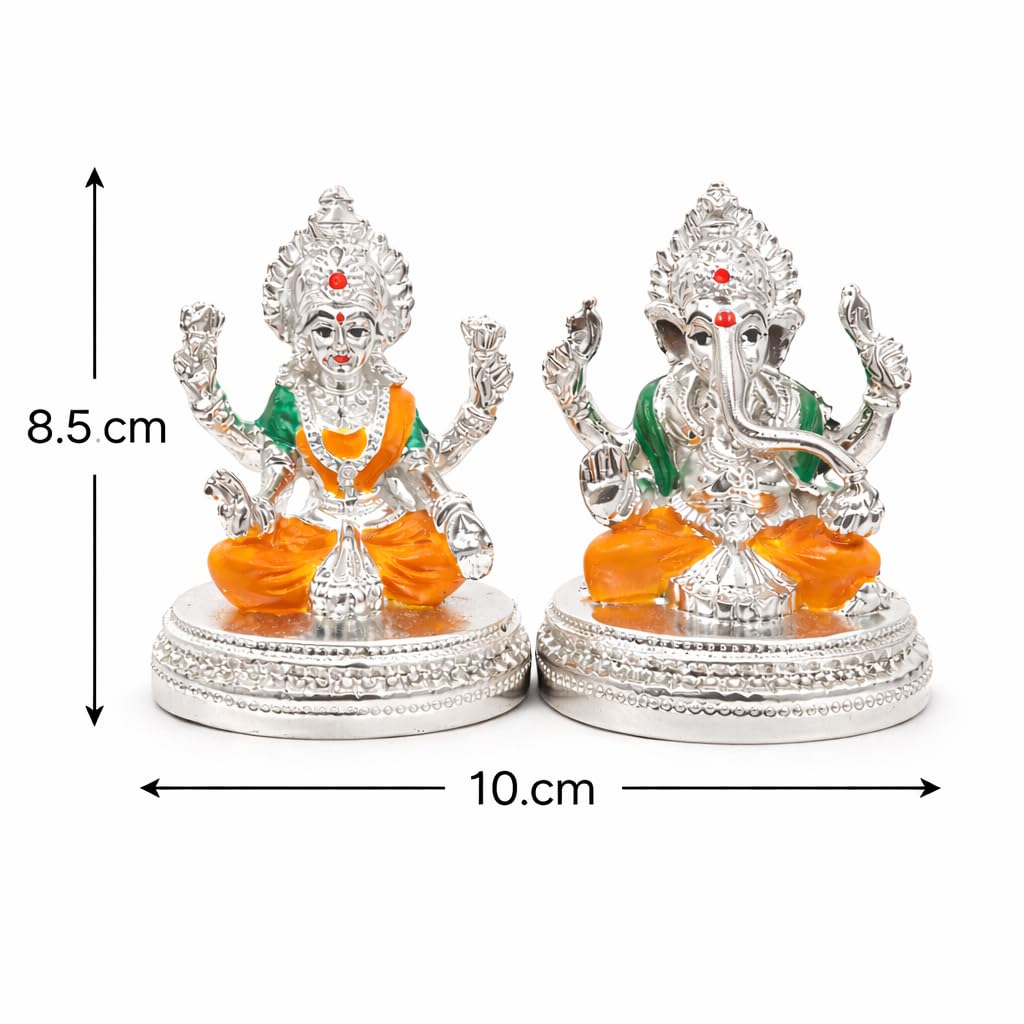 999 Silver Plated Lakshmi Ganesh Idol with Velvet Gift Box
