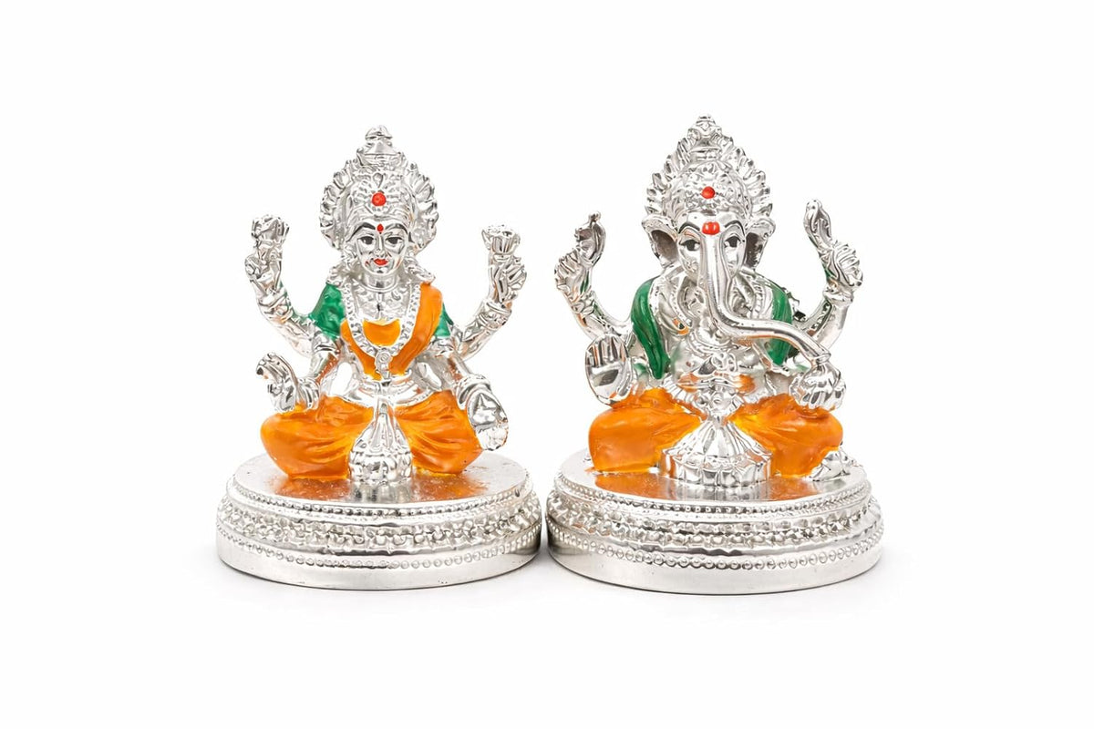 999 Silver Plated Lakshmi Ganesh Idol with Velvet Gift Box