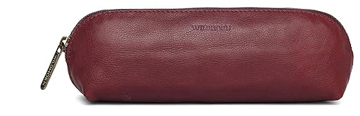 WildHorn Leather Stationery Stylish Simple Pencil Bag Durable Compact Zipper Pencil Utility Case Pouch (Maroon), Brown - Mytrendzcart