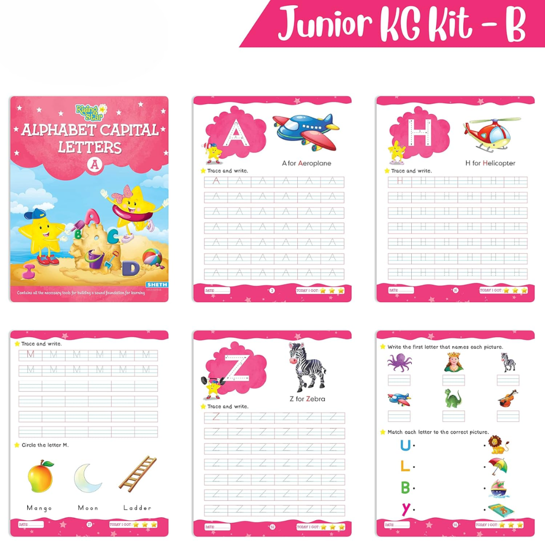 Rising Star Preschool Learning Junior KG Kit B| Alphabet Letters Writing| Numbers| General Knowledge| Rhymes & Stories| Worksheets & Assessment Book - Mytrendzcart