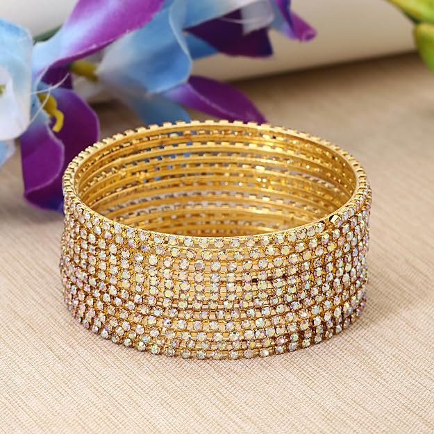 Shining Diva Fashion Set of 12 Latest Traditional Design Gold Plated Stone Bangle for Women Mytrendzcart