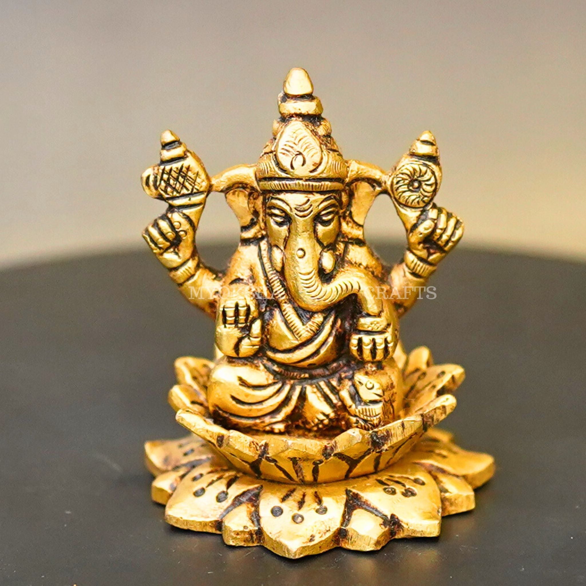 Brass Lotus Ganesha Idol - Mytrendzcart