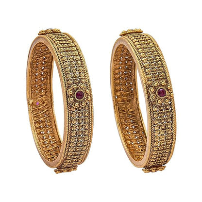 Kushal's Fashion Jewellery Ruby Gold Plated Ethnic Antique Bangles - 410799 Mytrendzcart