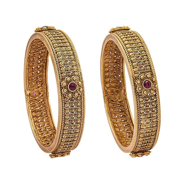 Kushal's Fashion Jewellery Ruby Gold Plated Ethnic Antique Bangles - 410799 Mytrendzcart