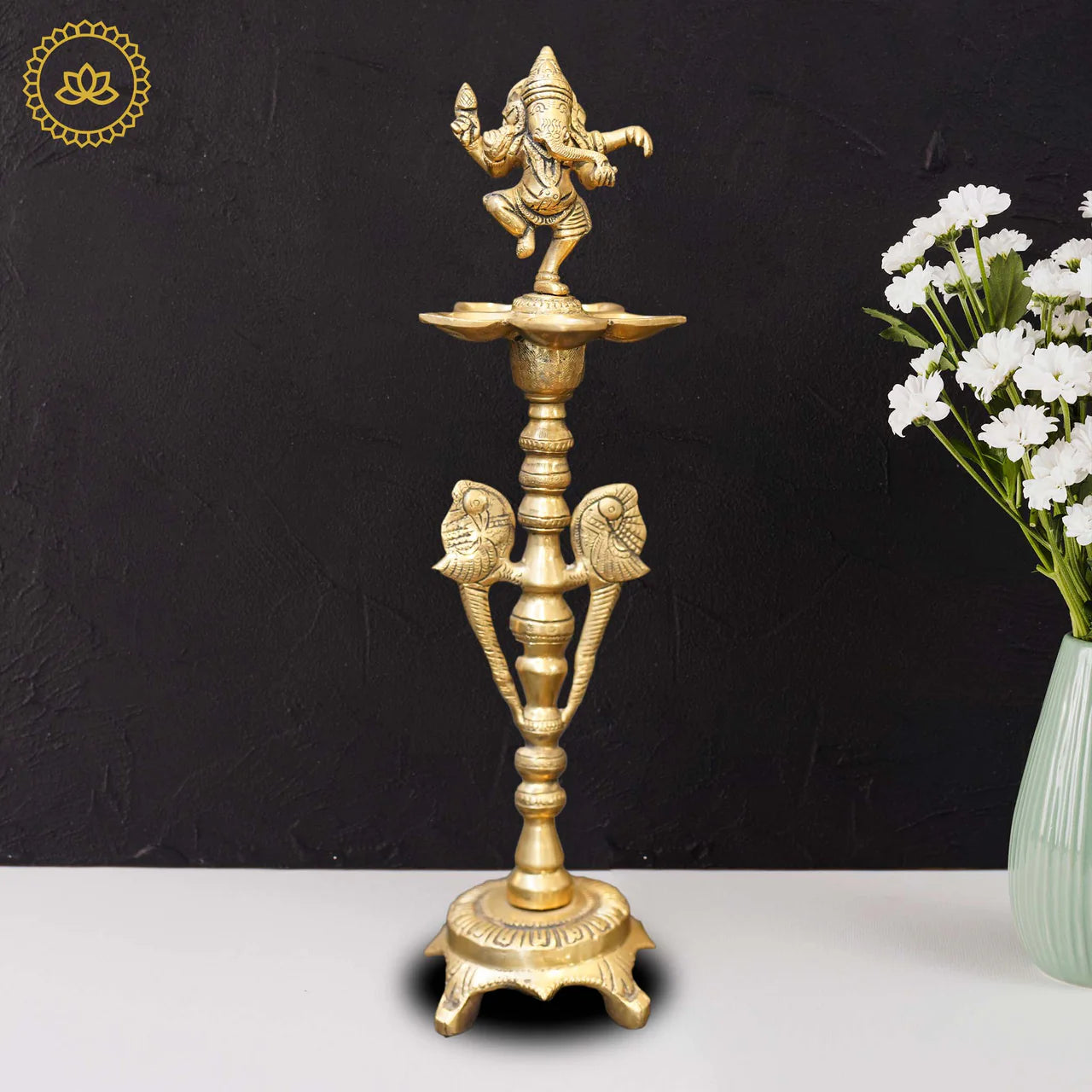 Brass Ganesha Diya with Five Oil Wicks Mytrendzcart