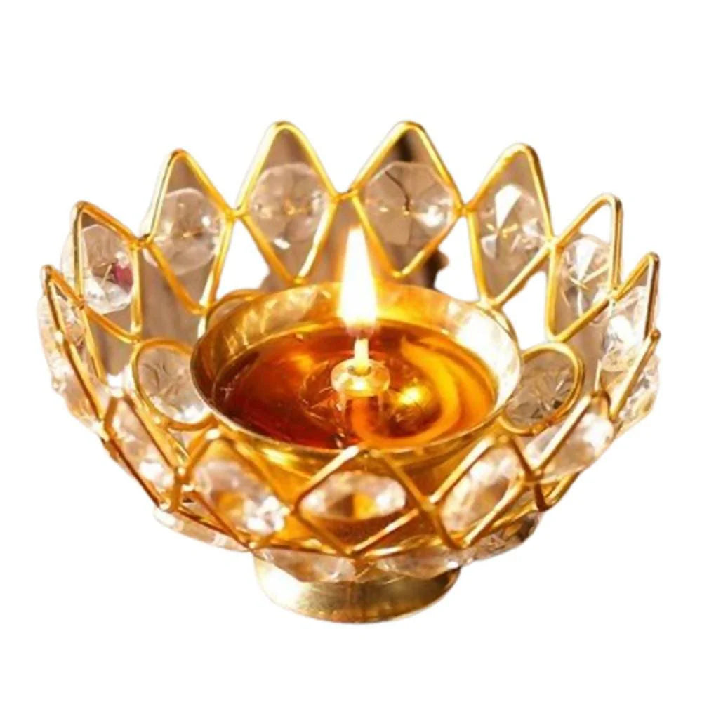 Puja N Pujari Lotus Design Crystal Diya Akhand Jyoti Mytrendzcart