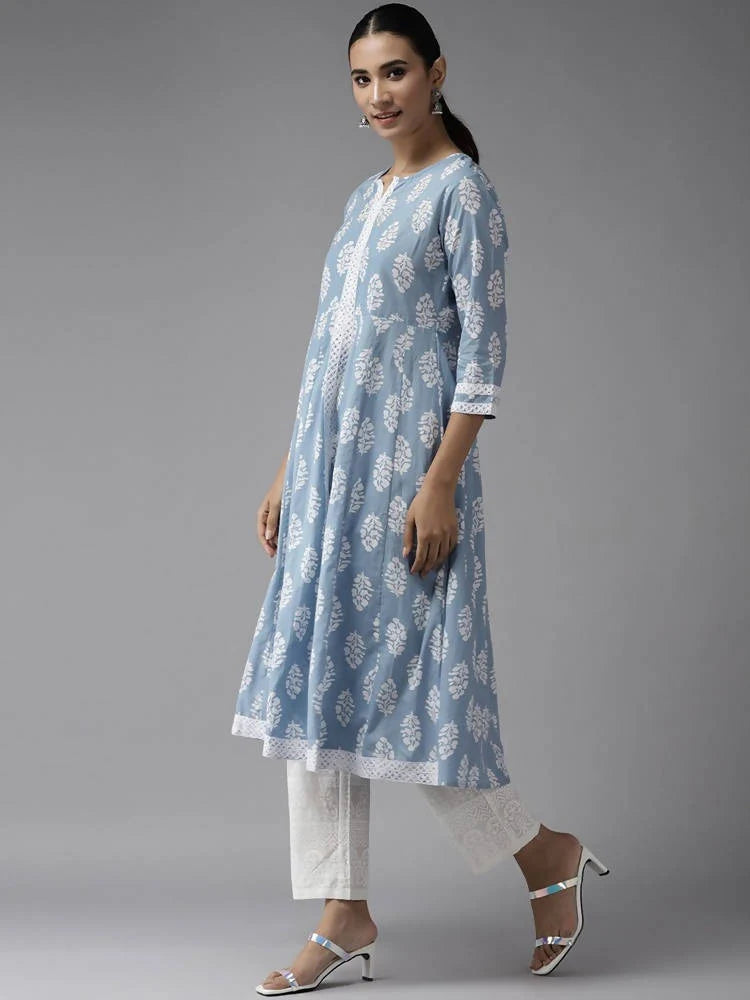 Yufta Blue & White A-Line Dupatta Set -M Mytrendzcart