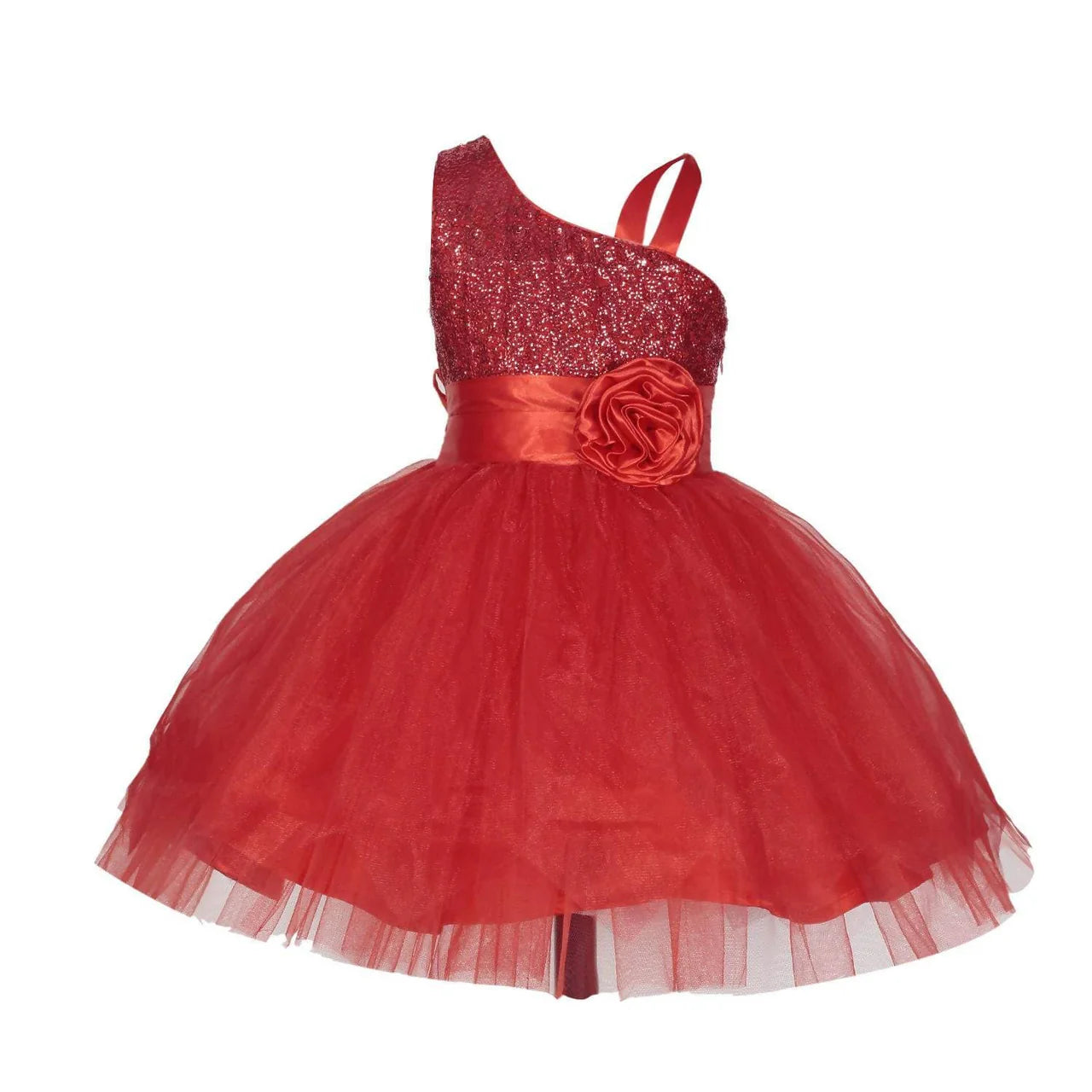 Asmaani Baby Girl's Red Satin Knee Length Frock (AS-DRESS-22148) -1 - 2 Years Mytrendzcart