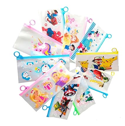 SHUDAUSHI® Cartoon Stationery Zip Pouch for Pen Pencil and Multi Utility Best for Return Navratri Gifts Mix Design Party Favor Return Gift for Kids in Bulk Storage Pouch Cosmetic Pouch (12pcs) Mytrendzcart