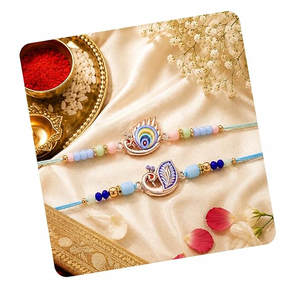 TIED RIBBONS Rakhi for Brother - Set of 2 Premium Beaded Rakhi for Brother Bhaiya Men Kids Boys with Roli Chawal - for Rakshabandhan