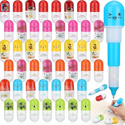 24pc Retractable Capsule Pen - Ball Pen - Return Gifts Birthday Party for kids - Best Birthday Return Gifts for Kids in Bulk - Return Gifts for Kids Age 3 4 5 6 7 8 12 Mytrendzcart