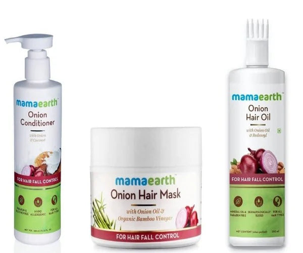 Mamaearth Onion Conditioner + Hair Mask + Hair Oil For Hair Fall Control Combo Pack Mytrendzcart