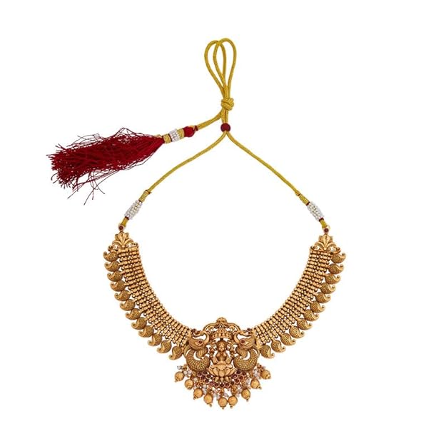 Kushal's Fashion Jewellery Ruby Gold Plated Ethnic Antique Necklace - 416783 Mytrendzcart