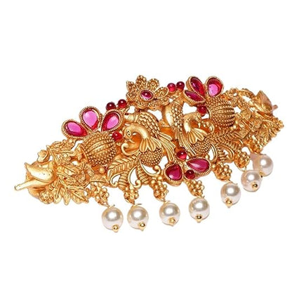 Accessher Traditional Matte Gold Plated Peacock Design Antique Bridal Hair Barrette Buckle Clip/Hair Pin/Hair Clip with Pearl Drops for Women and Girls Pack of 1 Mytrendzcart