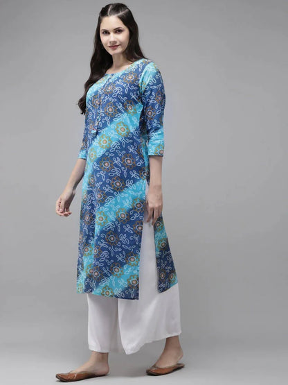 Yufta Blue Bandhani Kurta -S Mytrendzcart