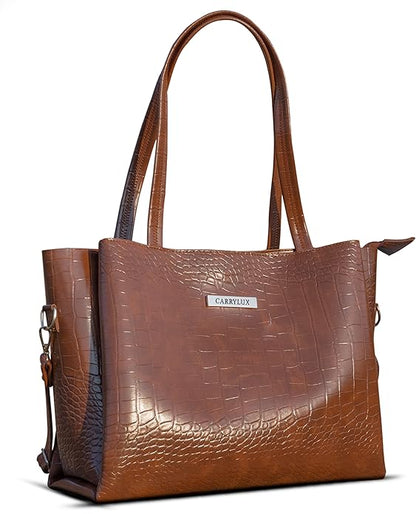 Carrylux Large Capacity Croco Pattern Tote Bags For Womens Big Purses And Handbags Ladies Big Shoulder Bag From ( Brown ) - Mytrendzcart