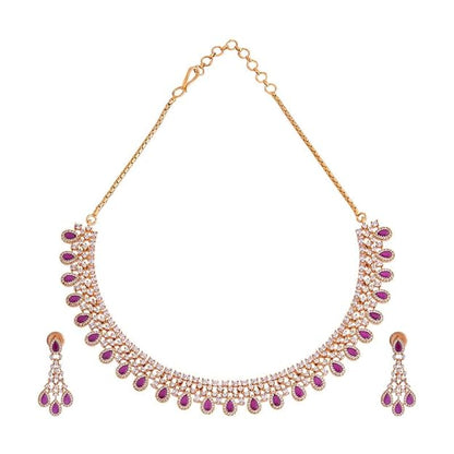 Fashion Jewellery Ruby Gold Plated Zircon Necklace Set - 409932 Mytrendzcart