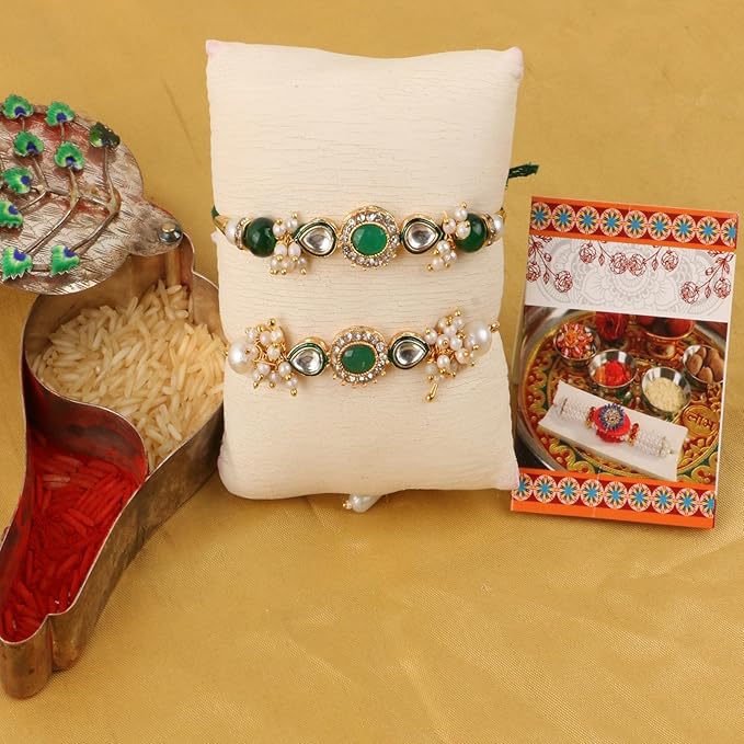 Rakhi for Brother & Bhabhi Rakhi Lumba Set for Bhai Bhabhi Rakhi Gifts for Bhai with Roli Chawal & Card Rakshabandhan Gifts for Brother