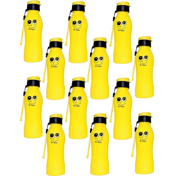 Kivya Plastic Return Gifts For Kids In Bulk Yellow Water Bottles For Children Gift For Girls/Boys, 600 Milliliter - Pack Of 12 - 600 Ml Mytrendzcart