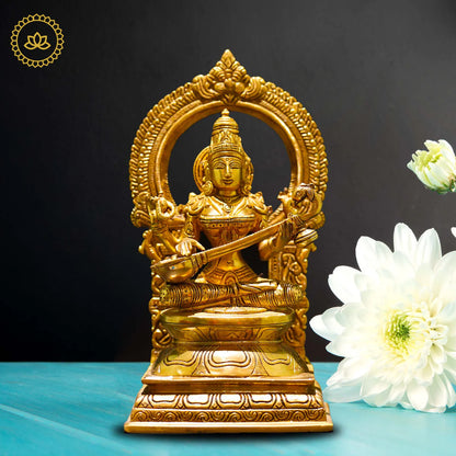 Brass Saraswati Devi Idol - Divine Source of Knowledge and Creativity Mytrendzcart