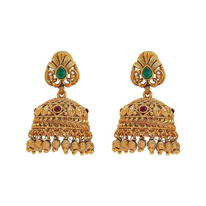 Kushal's Fashion Jewellery Ruby-Green Gold Plated Ethnic Antique Earring - 412844 Mytrendzcart