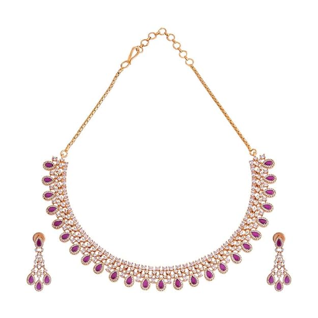 Kushal's Fashion Jewellery Ruby Gold Plated Zircon Necklace Set - 409932 Mytrendzcart