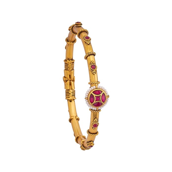 Fashion Jewellery Ruby Gold Plated Ethnic Antique Kada - 411498 Mytrendzcart