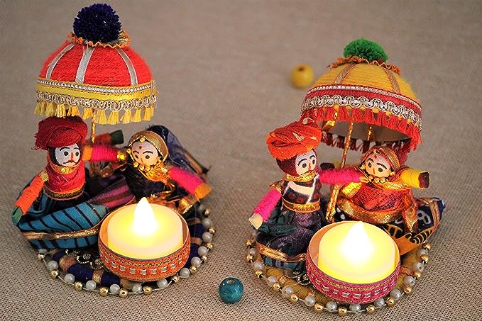 JH Gallery Recycled Material Rajasthani Raja Rani Puppet | Dolls Decorative Tealight Candle Holder | Diwali Decoration Items for Home Decor | Tea Light Candle Holder(Pack of 2) Mytrendzcart